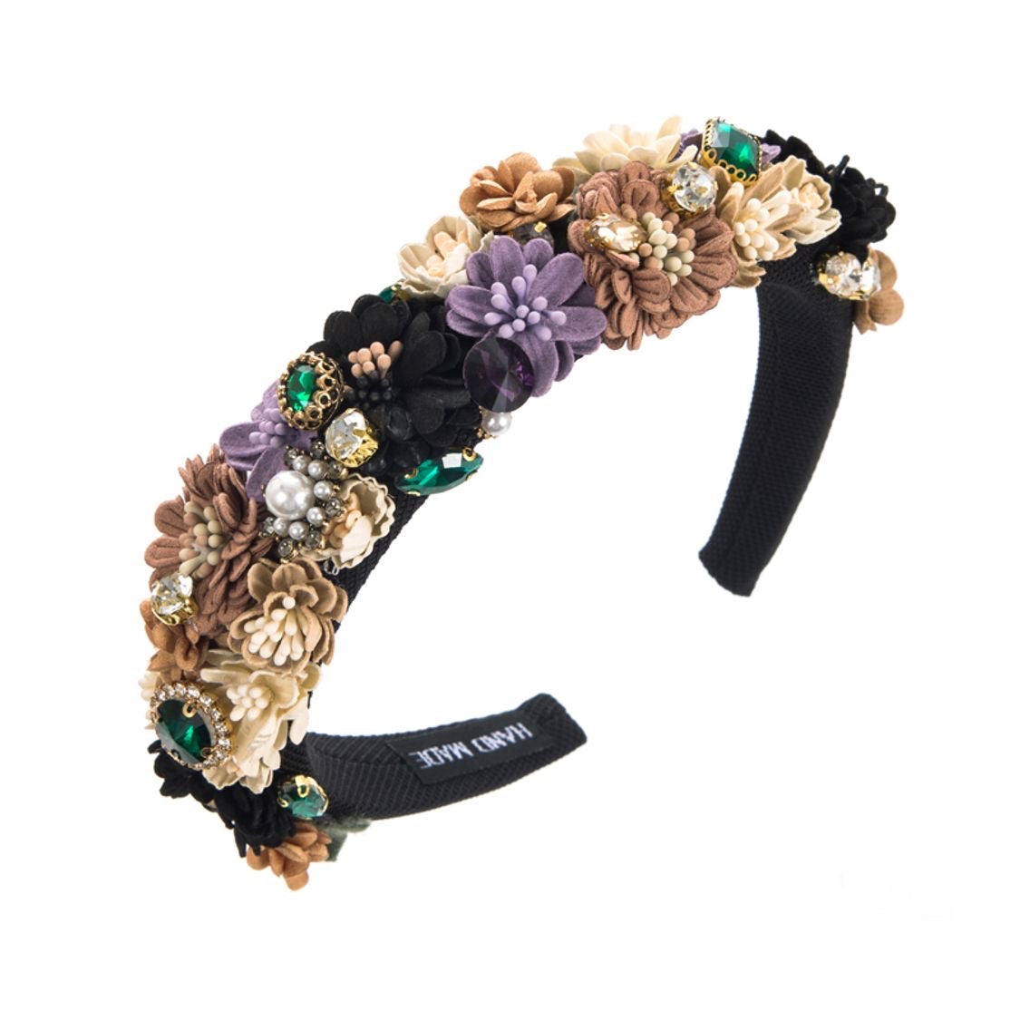 Diadema negra con flores 3d de colores