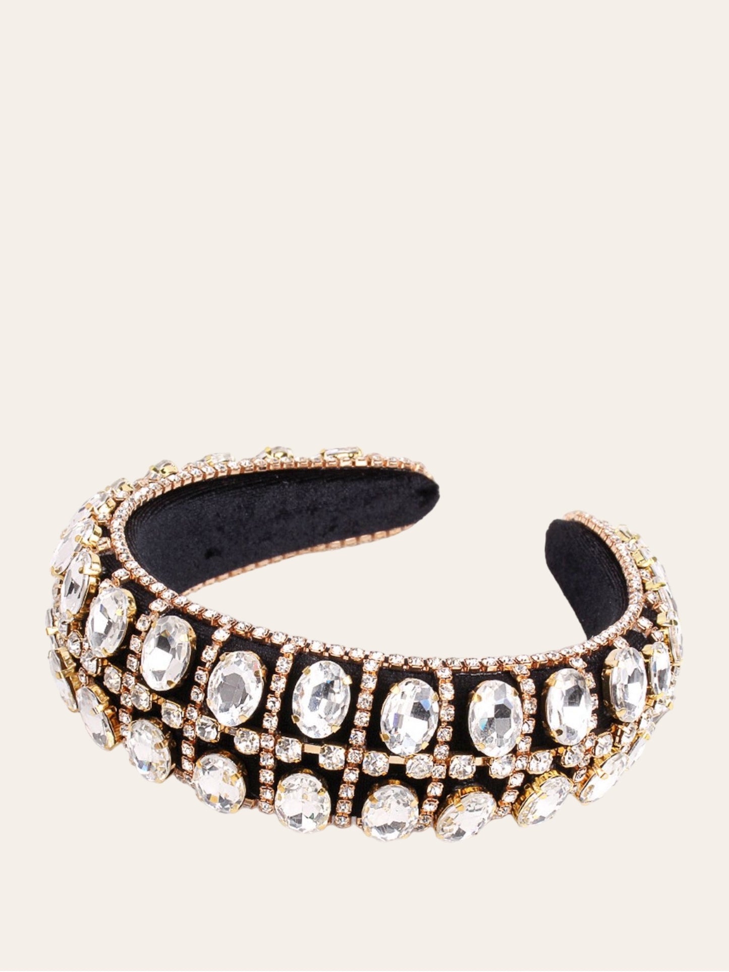 Diadema negra ancha con piedras blancas