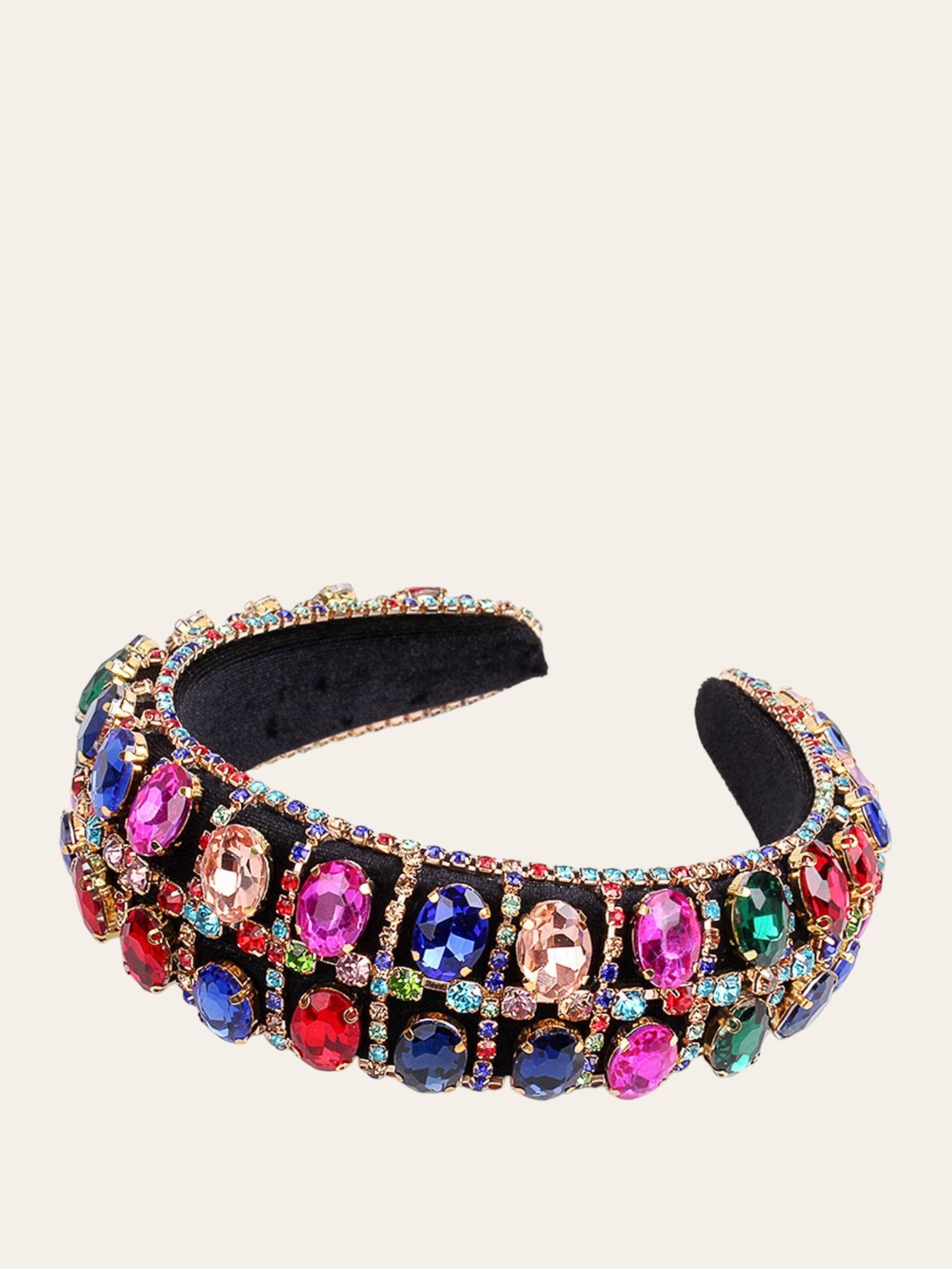 Diadema Ancha negra con piedras colores